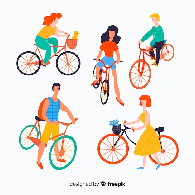 Free vector hand drawn people riding a bike