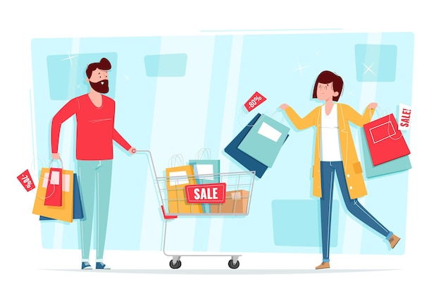 Free vector hand drawn people shopping on sale