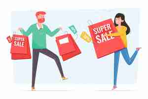 Free vector hand drawn people shopping on sale