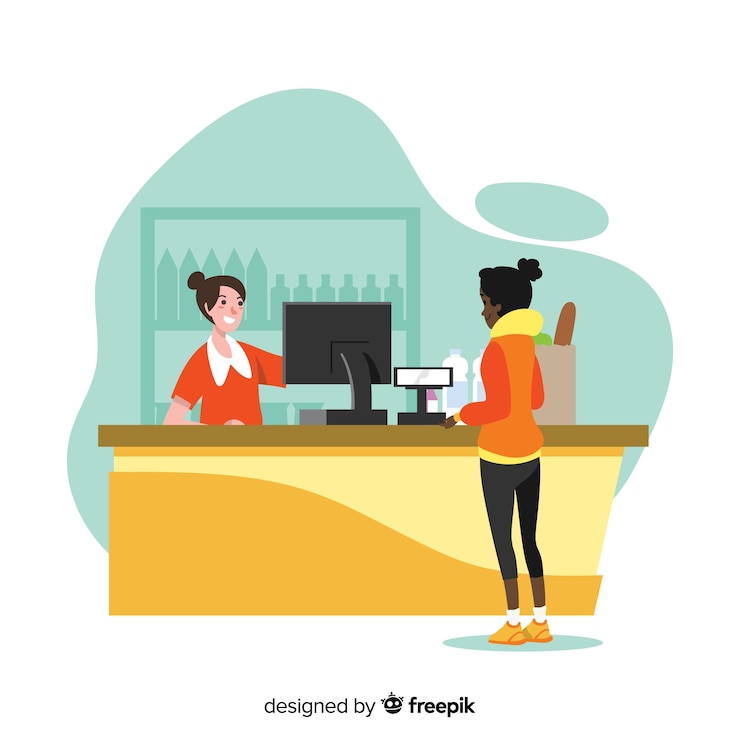 Free Vector hand drawn people shopping in the supermarket background