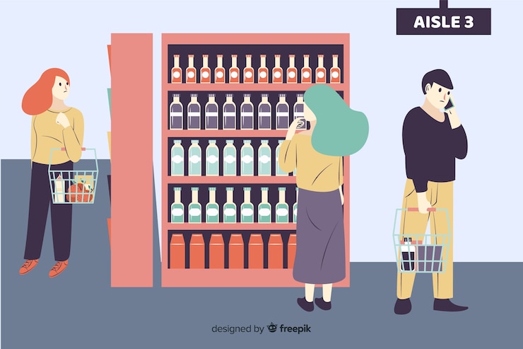 Free Vector hand drawn people in the supermarket background