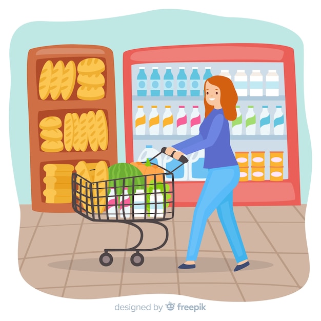 Free vector hand drawn people in the supermarket illustration