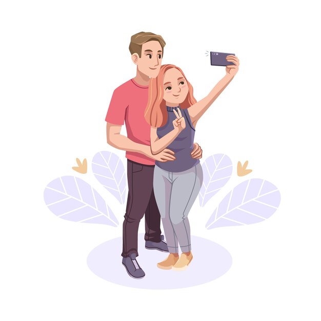 Hand drawn people taking photos with smartphone