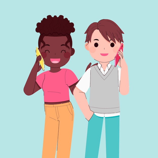 Free vector hand drawn people talking on the phone illustration