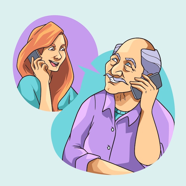 Free vector hand drawn people talking on the phone illustration