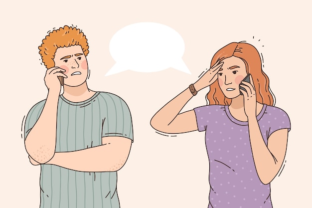 Free vector hand drawn people talking on the phone illustration