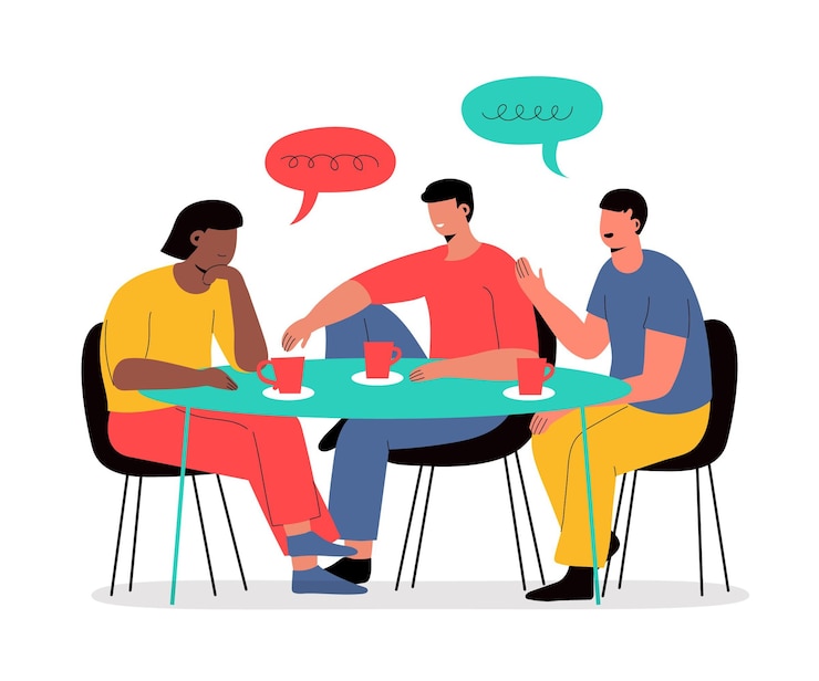 Free Vector hand drawn people talking at table