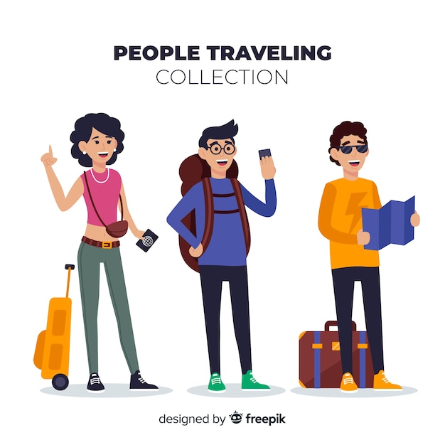 Hand drawn people traveling pack