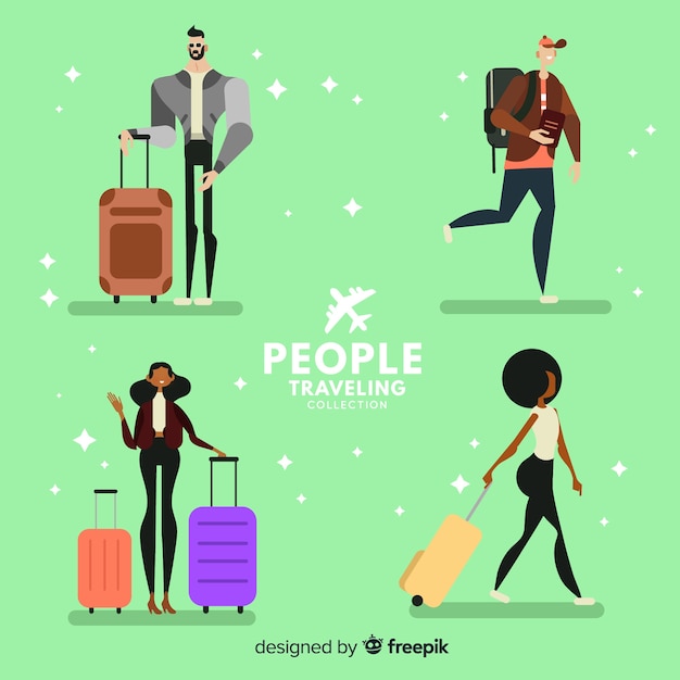 Free vector hand drawn people traveling pack