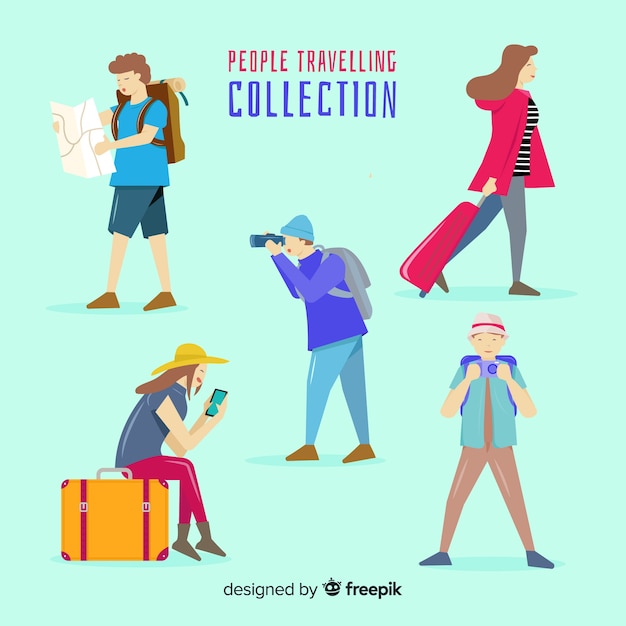 Free vector hand drawn people travelling collection