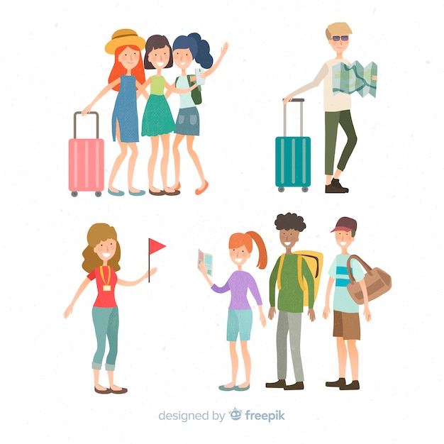 Hand drawn people travelling collection