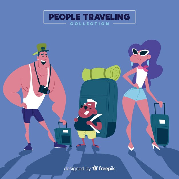 Hand drawn people travelling pack