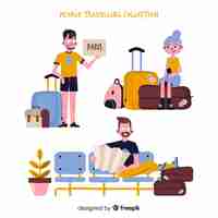 Free vector hand drawn people travelling pack