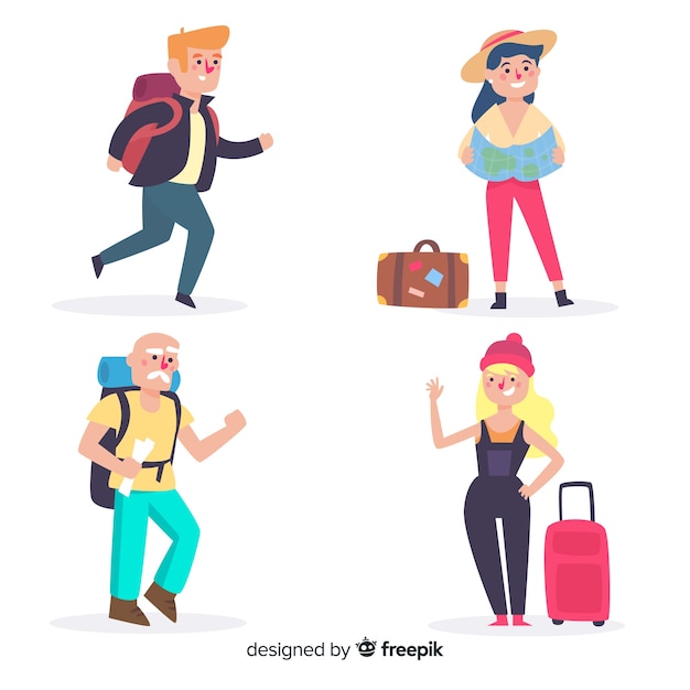 Hand drawn people travelling set