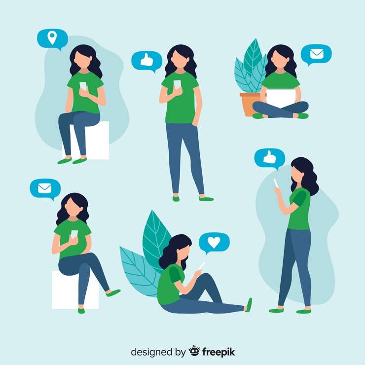 Free Vector hand drawn people using electronic device collection