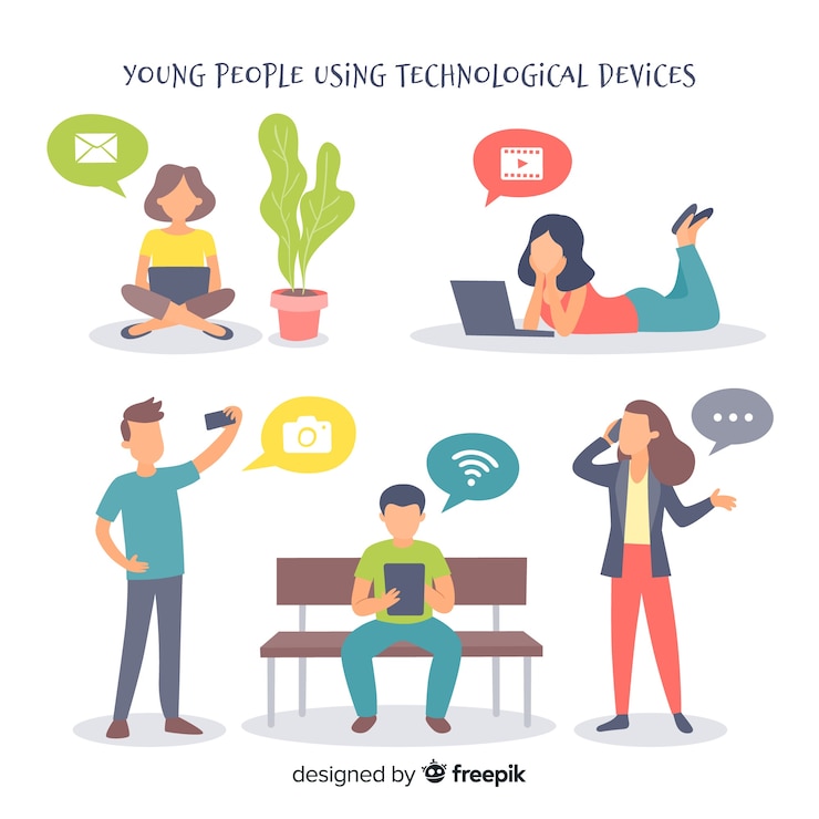 Free Vector hand drawn people using electronic device collection