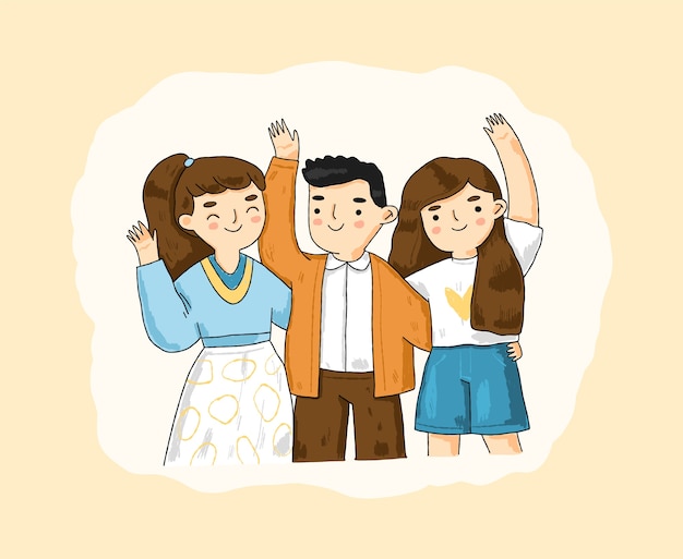 Free vector hand drawn people waving illustrated