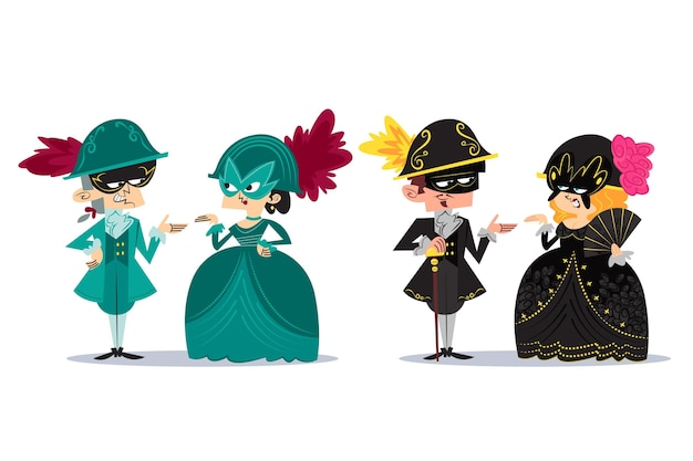 Free vector hand drawn people wearing venetian carnival costumes