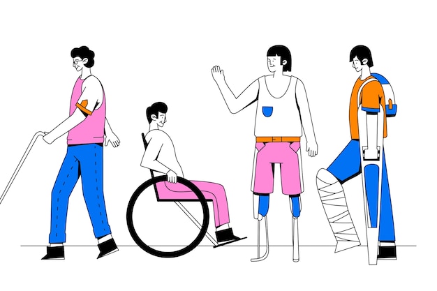 Бесплатное векторное изображение Нарисованная рукой иллюстрация людей с инвалидностью