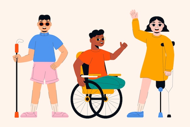 Vettore gratuito illustrazione di persone con disabilità disegnate a mano