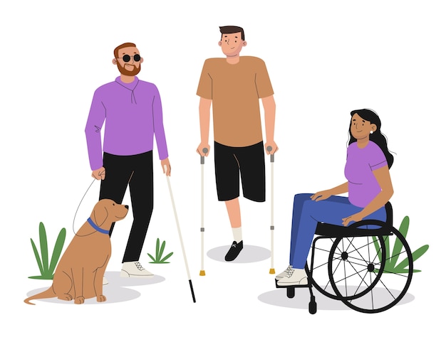 Vettore gratuito illustrazione di persone con disabilità disegnate a mano