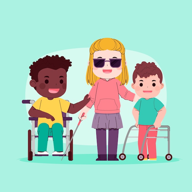 Vettore gratuito illustrazione di persone con disabilità disegnate a mano