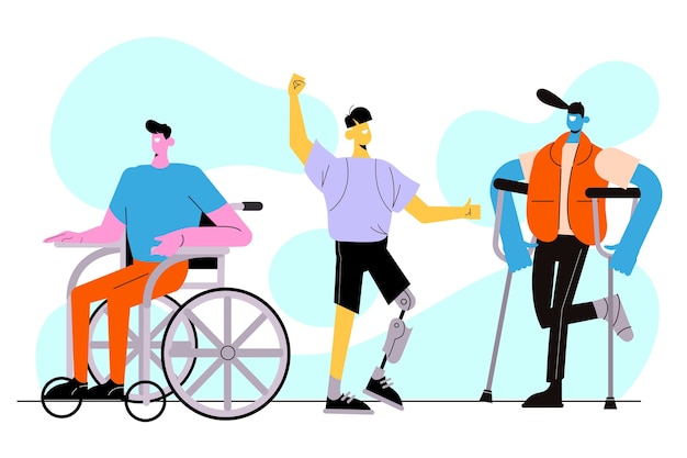 Vettore gratuito illustrazione di persone con disabilità disegnate a mano