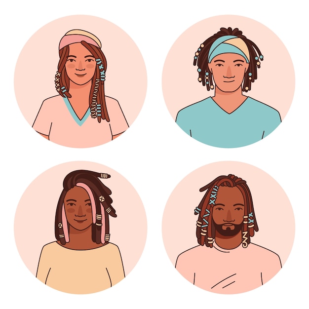 Free vector hand drawn people with dreadlocks illustration