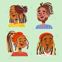 Free vector hand drawn people with dreadlocks illustration