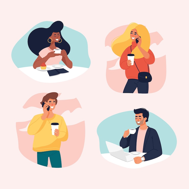 Free Vector hand drawn people with drinks collection