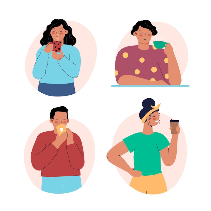 Free Vector hand drawn people with hot drinks illustration