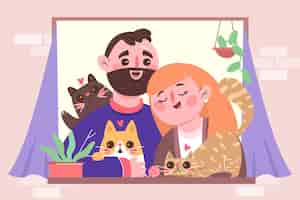 Free vector hand drawn people with pets