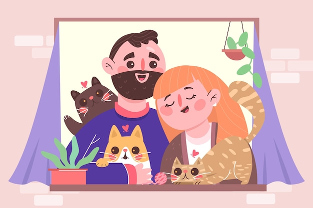Hand drawn people with pets