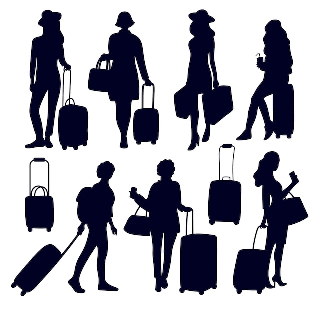 Hand drawn people with suitcase silhouette