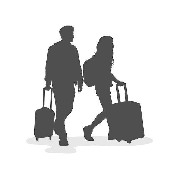 Free vector hand drawn people with suitcase silhouette