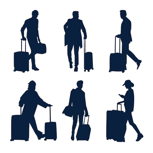 Free vector hand drawn people with suitcase silhouette