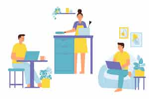 Free vector hand drawn people working from home set