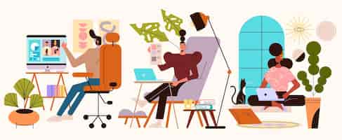 Free vector hand drawn people working from home