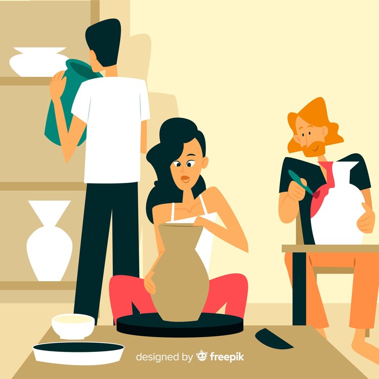 Free Vector hand drawn person making pottery