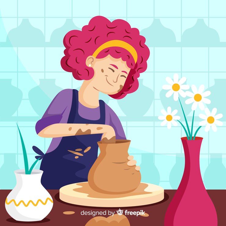 Free Vector hand drawn person making pottery