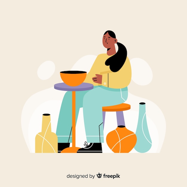 Free vector hand drawn person making pottery