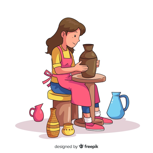 Free vector hand drawn person making pottery