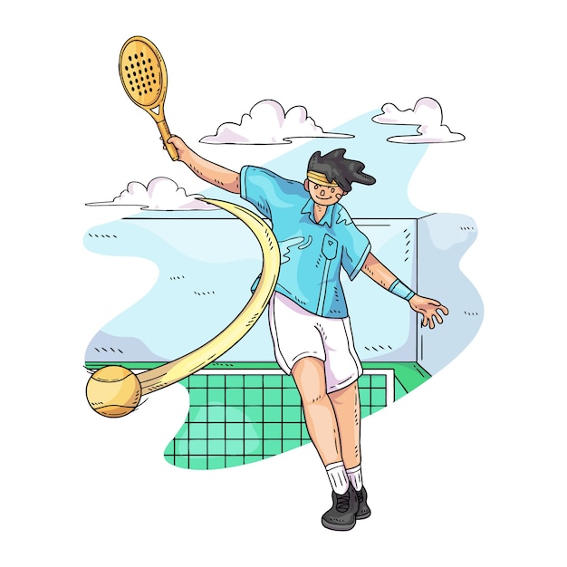 Hand drawn person playing padel illustration