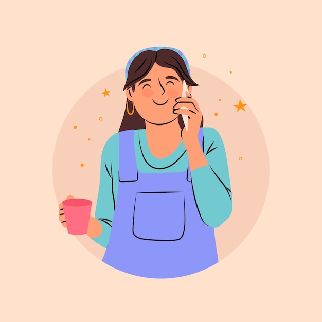 Free vector hand drawn person talking on the phone illustration