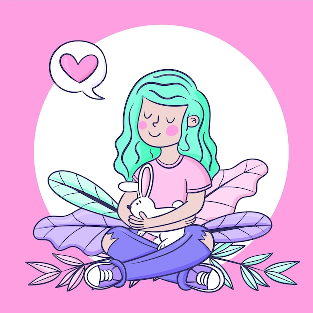 hand drawn person with pet illustration