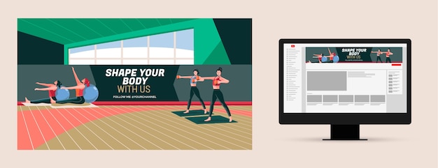 Free vector hand drawn personal trainer youtube channel art