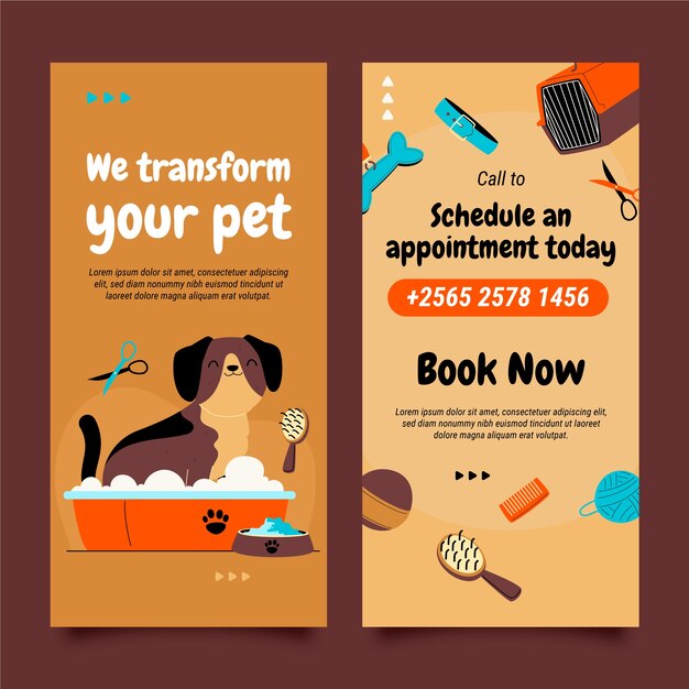 Hand drawn pet grooming banner design
