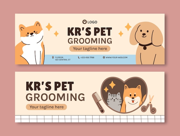 Hand drawn pet grooming banner design