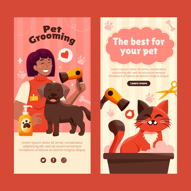 Free vector hand drawn pet grooming banner template