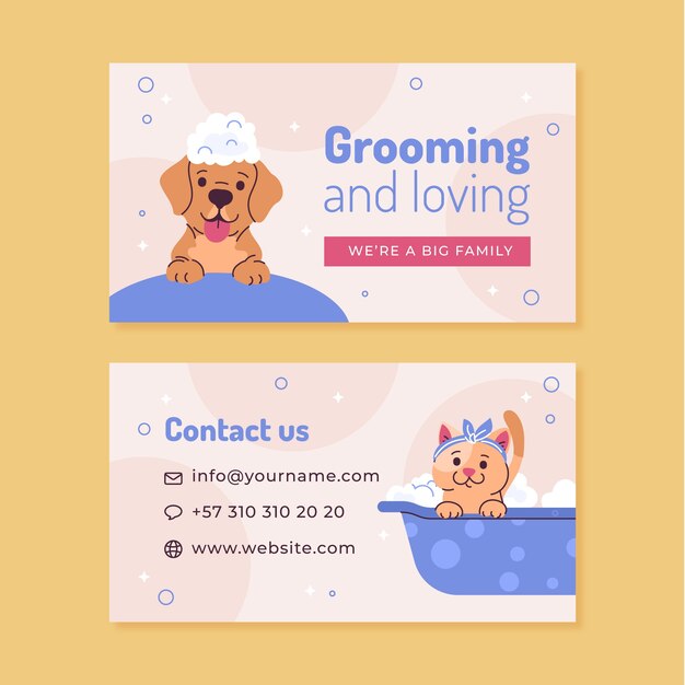 Hand drawn pet grooming business card